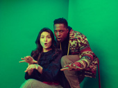 Former Hamilton co-stars Phillipa Soo and Leslie Odom Jr. get silly on opening night of Little Shop of Horrors.
